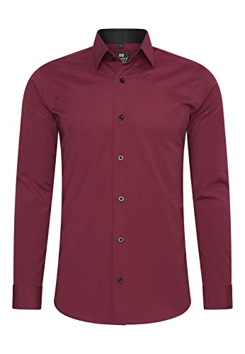 Rusty Neal Herren-Hemd Premium Slim Fit Langarm Stretch Kontrast Hemd Business-Hemden Freizeithemd, Größe S-6XL:3XL, Farbe:Bordo von Rusty Neal