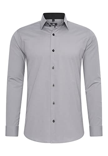 Rusty Neal Herren-Hemd Premium Slim Fit Langarm Stretch Kontrast Hemd Business-Hemden Freizeithemd, Größe S-6XL:3XL, Farbe:Grau von Rusty Neal