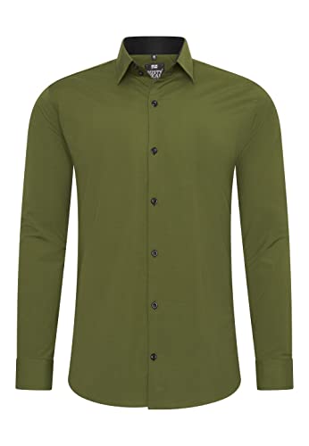 Rusty Neal Herren-Hemd Premium Slim Fit Langarm Stretch Kontrast Hemd Business-Hemden Freizeithemd, Größe S-6XL:3XL, Farbe:Khaki von Rusty Neal