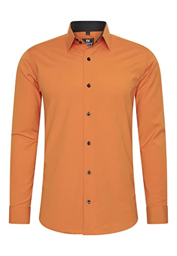 Rusty Neal Herren-Hemd Premium Slim Fit Langarm Stretch Kontrast Hemd Business-Hemden Freizeithemd, Größe S-6XL:3XL, Farbe:Orange von Rusty Neal