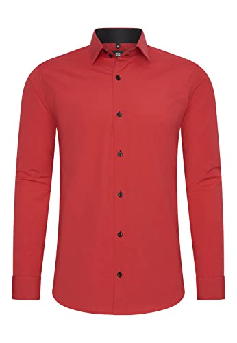Rusty Neal Herren-Hemd Premium Slim Fit Langarm Stretch Kontrast Hemd Business-Hemden Freizeithemd, Größe S-6XL:3XL, Farbe:Rot von Rusty Neal