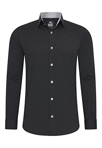 Rusty Neal Herren-Hemd Premium Slim Fit Langarm Stretch Kontrast Hemd Business-Hemden Freizeithemd, Größe S-6XL:3XL, Farbe:Schwarz/Grau von Rusty Neal