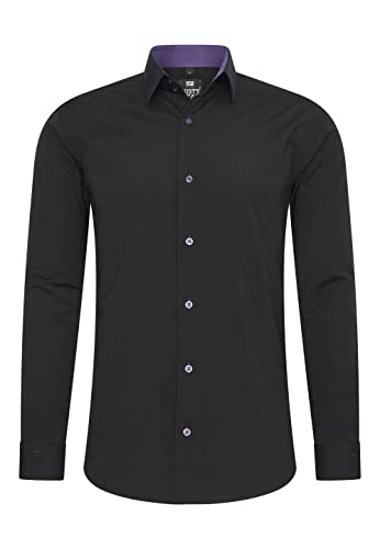 Rusty Neal Herren-Hemd Premium Slim Fit Langarm Stretch Kontrast Hemd Business-Hemden Freizeithemd, Größe S-6XL:3XL, Farbe:Schwarz/Lila von Rusty Neal