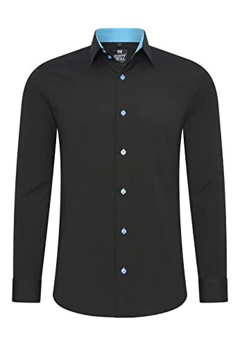 Rusty Neal Herren-Hemd Premium Slim Fit Langarm Stretch Kontrast Hemd Business-Hemden Freizeithemd, Größe S-6XL:3XL, Farbe:Schwarz/Türkis von Rusty Neal