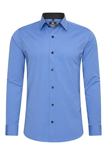 Rusty Neal Herren-Hemd Premium Slim Fit Langarm Stretch Kontrast Hemd Business-Hemden Freizeithemd, Größe S-6XL:4XL, Farbe:Blau von Rusty Neal