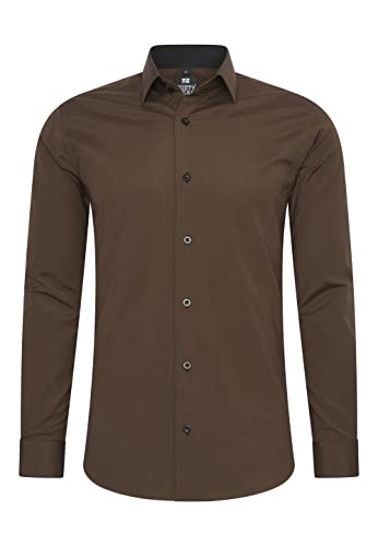 Rusty Neal Herren-Hemd Premium Slim Fit Langarm Stretch Kontrast Hemd Business-Hemden Freizeithemd, Größe S-6XL:4XL, Farbe:Braun von Rusty Neal