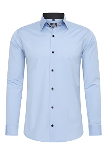Rusty Neal Herren-Hemd Premium Slim Fit Langarm Stretch Kontrast Hemd Business-Hemden Freizeithemd, Größe S-6XL:4XL, Farbe:Hell Blau von Rusty Neal