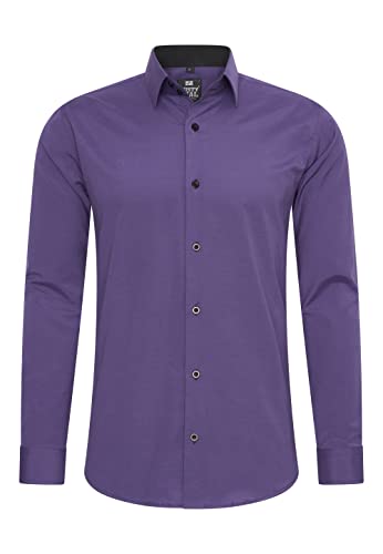 Rusty Neal Herren-Hemd Premium Slim Fit Langarm Stretch Kontrast Hemd Business-Hemden Freizeithemd, Größe S-6XL:4XL, Farbe:Lila von Rusty Neal