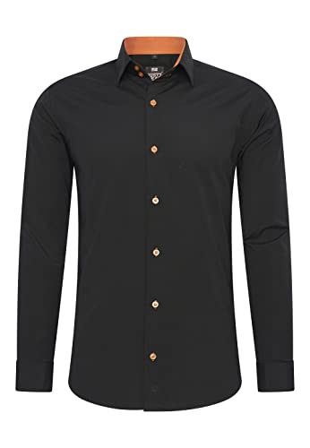 Rusty Neal Herren-Hemd Premium Slim Fit Langarm Stretch Kontrast Hemd Business-Hemden Freizeithemd, Größe S-6XL:4XL, Farbe:Schwarz/Orange von Rusty Neal