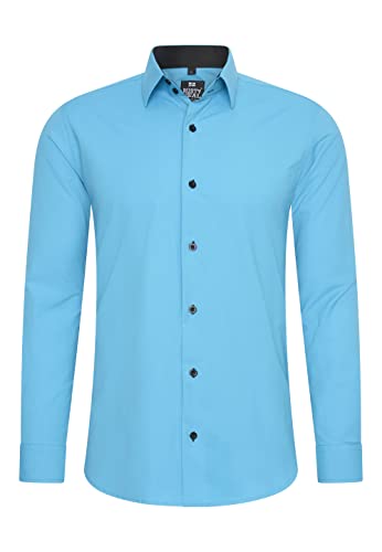 Rusty Neal Herren-Hemd Premium Slim Fit Langarm Stretch Kontrast Hemd Business-Hemden Freizeithemd, Größe S-6XL:4XL, Farbe:Türkis von Rusty Neal