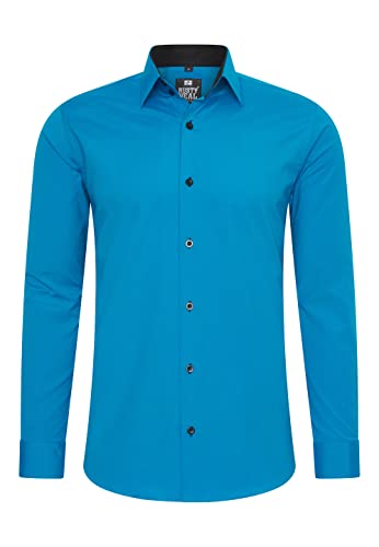 Rusty Neal Herren-Hemd Premium Slim Fit Langarm Stretch Kontrast Hemd Business-Hemden Freizeithemd, Größe S-6XL:5XL, Farbe:Petrol von Rusty Neal
