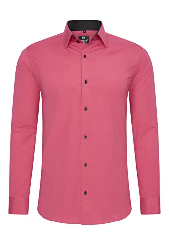 Rusty Neal Herren-Hemd Premium Slim Fit Langarm Stretch Kontrast Hemd Business-Hemden Freizeithemd, Größe S-6XL:5XL, Farbe:Pink von Rusty Neal