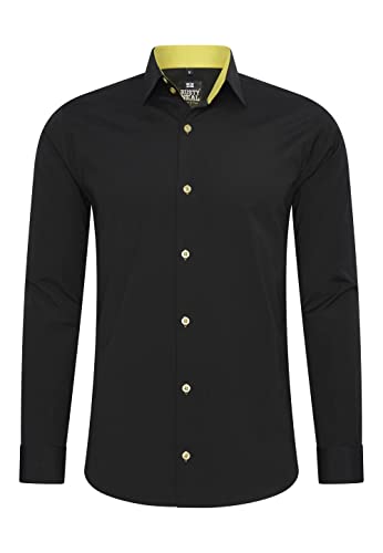 Rusty Neal Herren-Hemd Premium Slim Fit Langarm Stretch Kontrast Hemd Business-Hemden Freizeithemd, Größe S-6XL:5XL, Farbe:Schwarz/Gelb von Rusty Neal