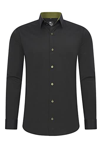 Rusty Neal Herren-Hemd Premium Slim Fit Langarm Stretch Kontrast Hemd Business-Hemden Freizeithemd, Größe S-6XL:5XL, Farbe:Schwarz/Khaki von Rusty Neal