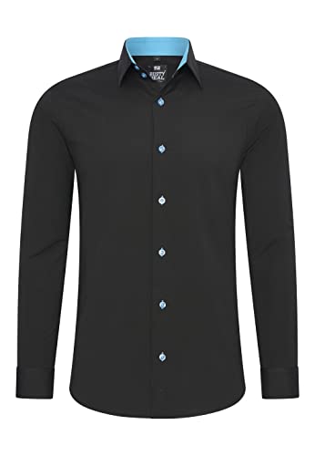 Rusty Neal Herren-Hemd Premium Slim Fit Langarm Stretch Kontrast Hemd Business-Hemden Freizeithemd, Größe S-6XL:5XL, Farbe:Schwarz/Türkis Rusty Neal Herren-Hemd Premium Slim Fit Langarm Stretch Kontrast Hemd Business-Hemden Freizeithemd, Größe S-6XL:5XL, Farbe:Schwarz/Türkis von Rusty Neal