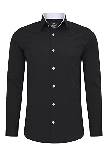 Rusty Neal Herren-Hemd Premium Slim Fit Langarm Stretch Kontrast Hemd Business-Hemden Freizeithemd, Größe S-6XL:5XL, Farbe:Schwarz/Weiß von Rusty Neal