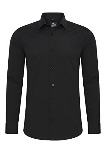 Rusty Neal Herren-Hemd Premium Slim Fit Langarm Stretch Kontrast Hemd Business-Hemden Freizeithemd, Größe S-6XL:5XL, Farbe:Schwarz von Rusty Neal