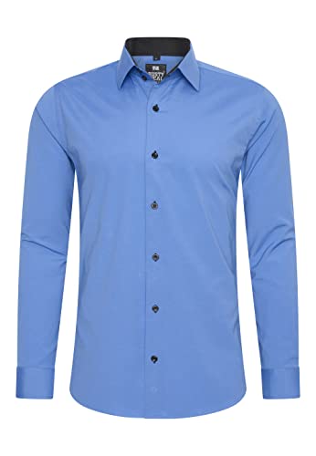 Rusty Neal Herren-Hemd Premium Slim Fit Langarm Stretch Kontrast Hemd Business-Hemden Freizeithemd, Größe S-6XL:6XL, Farbe:Blau von Rusty Neal