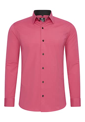 Rusty Neal Herren-Hemd Premium Slim Fit Langarm Stretch Kontrast Hemd Business-Hemden Freizeithemd, Größe S-6XL:6XL, Farbe:Pink von Rusty Neal