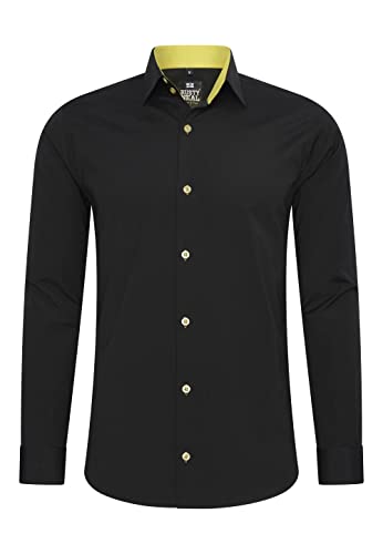 Rusty Neal Herren-Hemd Premium Slim Fit Langarm Stretch Kontrast Hemd Business-Hemden Freizeithemd, Größe S-6XL:6XL, Farbe:Schwarz/Gelb von Rusty Neal