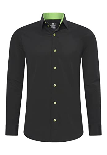 Rusty Neal Herren-Hemd Premium Slim Fit Langarm Stretch Kontrast Hemd Business-Hemden Freizeithemd, Größe S-6XL:6XL, Farbe:Schwarz/Grün von Rusty Neal