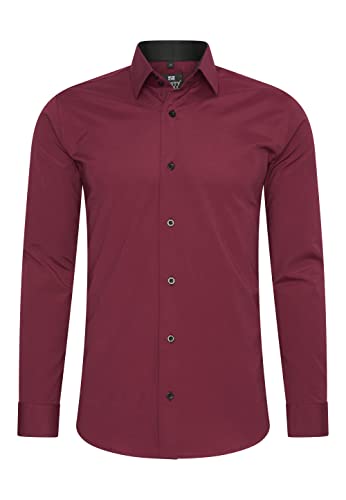 Rusty Neal Herren-Hemd Premium Slim Fit Langarm Stretch Kontrast Hemd Business-Hemden Freizeithemd, Größe S-6XL:L, Farbe:Bordo von Rusty Neal