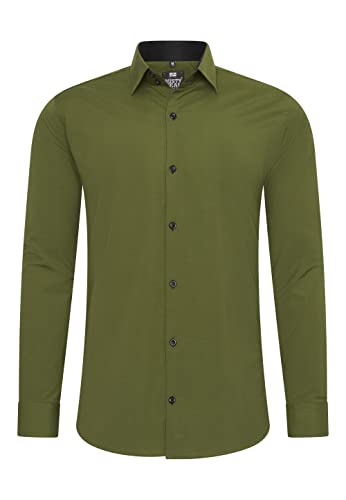 Rusty Neal Herren-Hemd Premium Slim Fit Langarm Stretch Kontrast Hemd Business-Hemden Freizeithemd, Größe S-6XL:L, Farbe:Khaki von Rusty Neal