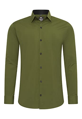 Rusty Neal Herren-Hemd Premium Slim Fit Langarm Stretch Kontrast Hemd Business-Hemden Freizeithemd, Größe S-6XL:L, Farbe:Khaki von Rusty Neal