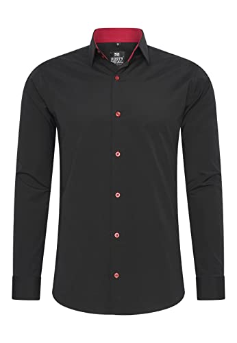 Rusty Neal Herren-Hemd Premium Slim Fit Langarm Stretch Kontrast Hemd Business-Hemden Freizeithemd, Größe S-6XL:L, Farbe:Schwarz/Rot von Rusty Neal