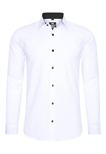 Rusty Neal Herren-Hemd Premium Slim Fit Langarm Stretch Kontrast Hemd Business-Hemden Freizeithemd, Größe S-6XL:M, Farbe:Weiß/Schwarz von Rusty Neal
