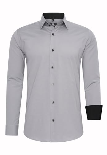 Rusty Neal Herren-Hemd Premium Slim Fit Langarm Stretch Kontrast Hemd Business-Hemden Freizeithemd, Größe S-6XL:S, Farbe:Grau von Rusty Neal