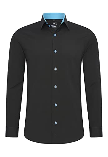 Rusty Neal Herren-Hemd Premium Slim Fit Langarm Stretch Kontrast Hemd Business-Hemden Freizeithemd, Größe S-6XL:XL, Farbe:Schwarz/Türkis von Rusty Neal