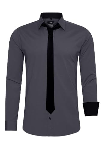 Rusty Neal Herren-Hemd Premium Slim Fit Langarm Stretch Kontrast Hemd mit Krawatte Business-Hemden Outfit Freizeithemd Set 44_99, Größe:M, Farbe:Anthrazit Rusty Neal Herren-Hemd Premium Slim Fit Langarm Stretch Kontrast Hemd mit Krawatte Business-Hemden Outfit Freizeithemd Set 44_99, Größe:M, Farbe:Anthrazit von Rusty Neal