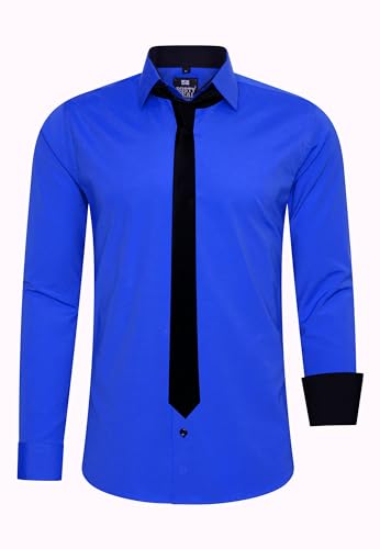 Rusty Neal Herren-Hemd Premium Slim Fit Langarm Stretch Kontrast Hemd mit Krawatte Business-Hemden Outfit Freizeithemd Set 44_99, Größe:XL, Farbe:Sax von Rusty Neal