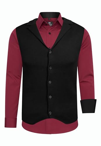 Rusty Neal Herren-Hemd Weste Premium Slim Fit Langarm Stretch Kontrast Hemd Business-Hemden Freizeithemd Set, Größe:5XL, Farbe:Bordo von Rusty Neal