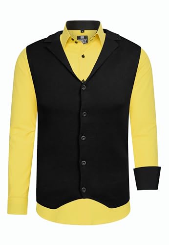 Rusty Neal Herren-Hemd Weste Premium Slim Fit Langarm Stretch Kontrast Hemd Business-Hemden Freizeithemd Set, Größe:5XL, Farbe:Gelb von Rusty Neal