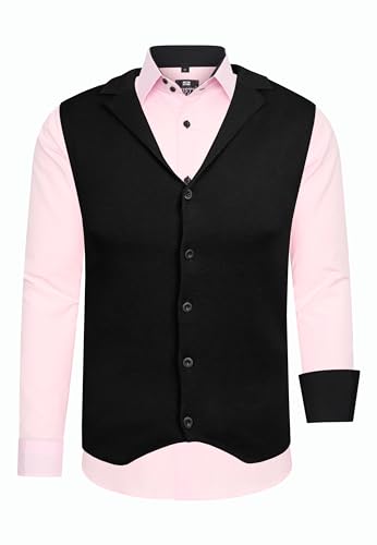 Rusty Neal Herren-Hemd Weste Premium Slim Fit Langarm Stretch Kontrast Hemd Business-Hemden Freizeithemd Set, Größe S-6XL:L, Farbe:Rosa von Rusty Neal
