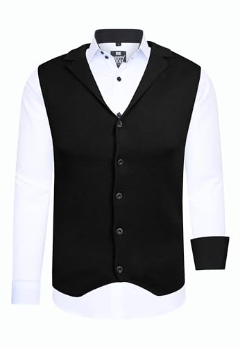 Rusty Neal Herren-Hemd Weste Premium Slim Fit Langarm Stretch Kontrast Hemd Business-Hemden Freizeithemd Set, Größe:L, Farbe:Weiß/Schwarz von Rusty Neal