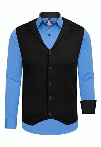 Rusty Neal Herren-Hemd Weste Premium Slim Fit Langarm Stretch Kontrast Hemd Business-Hemden Freizeithemd Set, Größe:S, Farbe:Blau von Rusty Neal