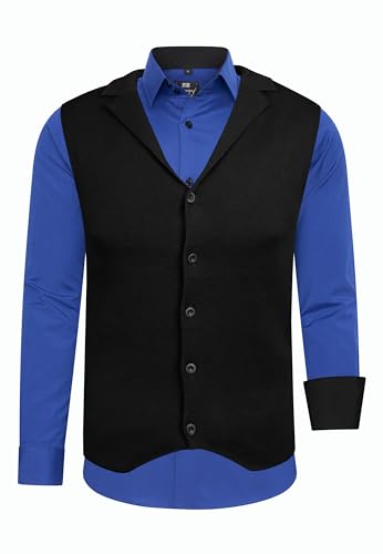 Rusty Neal Herren-Hemd Weste Premium Slim Fit Langarm Stretch Kontrast Hemd Business-Hemden Freizeithemd Set, Größe:2XL, Farbe:Sax Rusty Neal Herren-Hemd Weste Premium Slim Fit Langarm Stretch Kontrast Hemd Business-Hemden Freizeithemd Set, Größe:2XL, Farbe:Sax von Rusty Neal