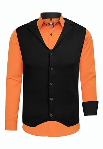 Rusty Neal Herren-Hemd Weste Premium Slim Fit Langarm Stretch Kontrast Hemd Business-Hemden Freizeithemd Set, Größe:3XL, Farbe:Orange von Rusty Neal