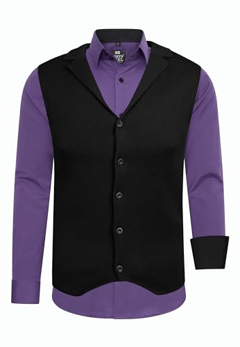 Rusty Neal Herren-Hemd Weste Premium Slim Fit Langarm Stretch Kontrast Hemd Business-Hemden Freizeithemd Set, Größe:4XL, Farbe:Lila Rusty Neal Herren-Hemd Weste Premium Slim Fit Langarm Stretch Kontrast Hemd Business-Hemden Freizeithemd Set, Größe:4XL, Farbe:Lila von Rusty Neal