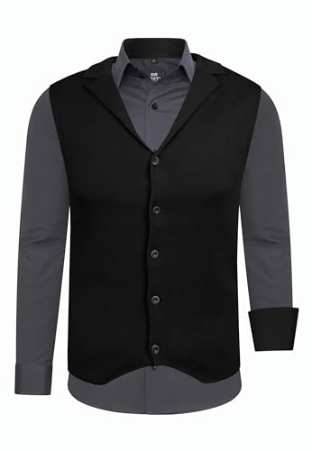 Rusty Neal Herren-Hemd Weste Premium Slim Fit Langarm Stretch Kontrast Hemd Business-Hemden Freizeithemd Set, Größe:5XL, Farbe:Anthrazit von Rusty Neal