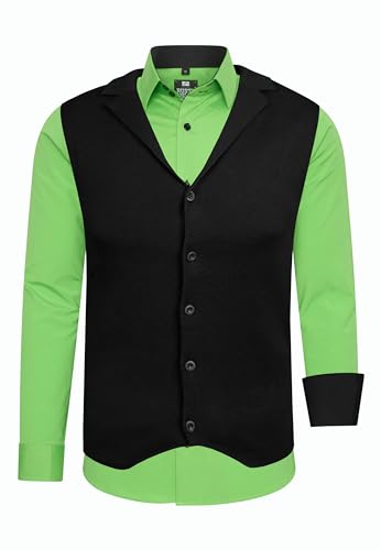 Rusty Neal Herren-Hemd Weste Premium Slim Fit Langarm Stretch Kontrast Hemd Business-Hemden Freizeithemd Set, Größe:5XL, Farbe:Grün von Rusty Neal