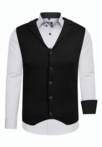 Rusty Neal Herren-Hemd Weste Premium Slim Fit Langarm Stretch Kontrast Hemd Business-Hemden Freizeithemd Set, Größe:5XL, Farbe:Hell Grau von Rusty Neal