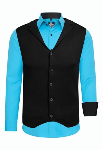 Rusty Neal Herren-Hemd Weste Premium Slim Fit Langarm Stretch Kontrast Hemd Business-Hemden Freizeithemd Set, Größe:6XL, Farbe:Türkis von Rusty Neal