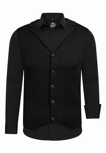 Rusty Neal Herren-Hemd Weste Premium Slim Fit Langarm Stretch Kontrast Hemd Business-Hemden Freizeithemd Set, Größe:L, Farbe:Schwarz von Rusty Neal