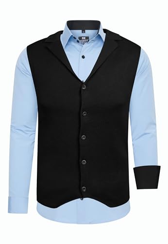 Rusty Neal Herren-Hemd Weste Premium Slim Fit Langarm Stretch Kontrast Hemd Business-Hemden Freizeithemd Set, Größe:XL, Farbe:Hell Blau von Rusty Neal