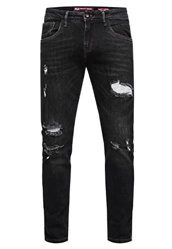Rusty Neal Herren Jeans-Hose 'Tori Slim Fit Streetwear Jeans Destroyed Denim Blue Black Grey Stretch-Jeans 235, Farbe:Black Used, Größe Jeans L32:36W / 32L von Rusty Neal