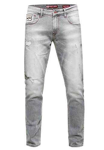 Rusty Neal Herren Jeans-Hose 'Tori Slim Fit Streetwear Jeans Destroyed Denim Blue Black Grey Stretch-Jeans 235, Farbe:Light Grey Used, Größe Jeans L32:33W / 32L von Rusty Neal